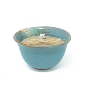 Gartenkerze mit Duftöl in Keramikschale - Türkis