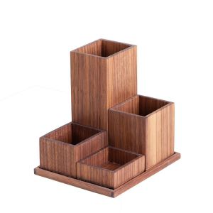 Utility wooden box set walnut